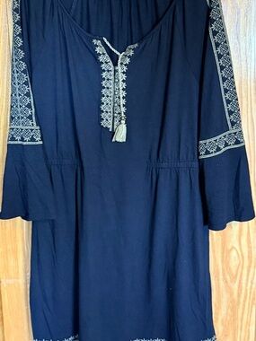 J.Jill Black short Boho Embroidered Tassel Dress